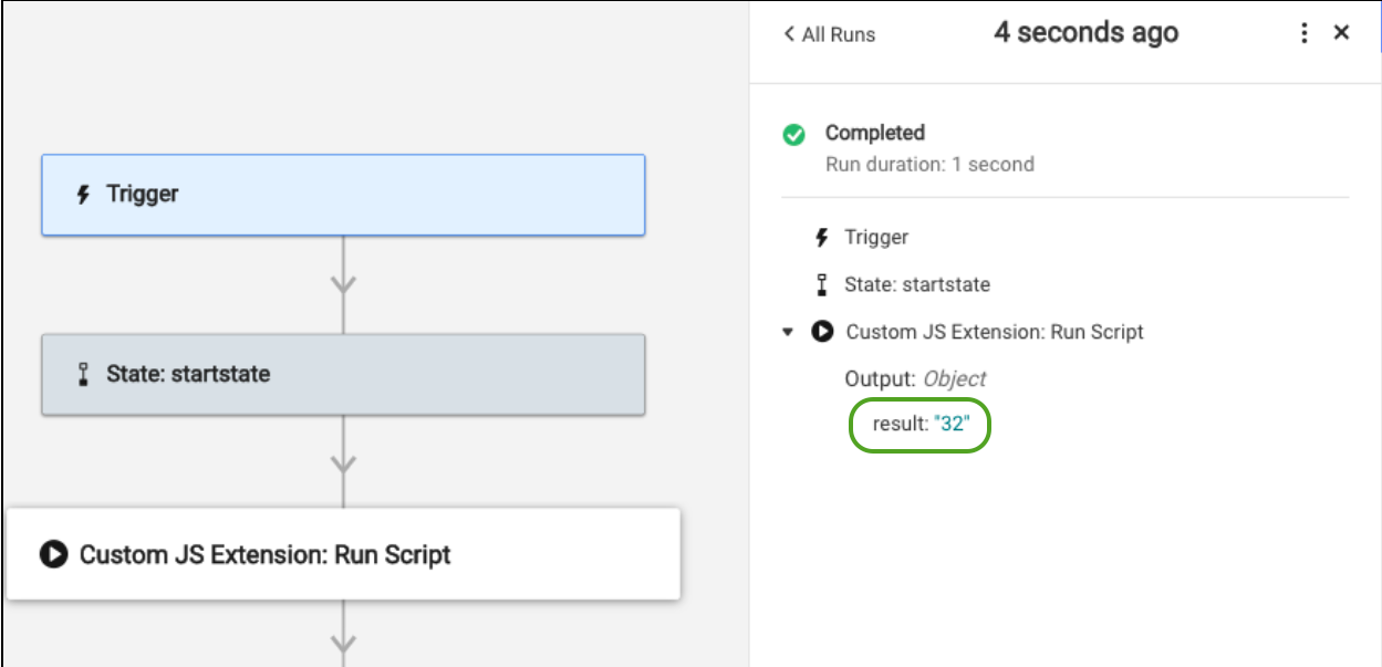 Module result in the Run Log pane