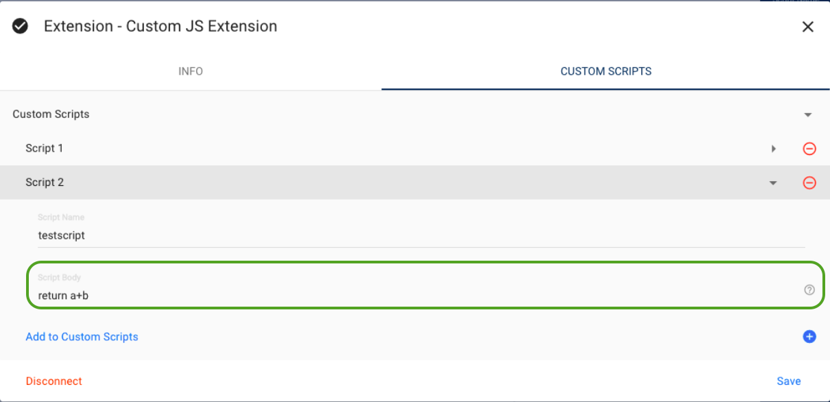 A screenshot of the value in the Script Body field