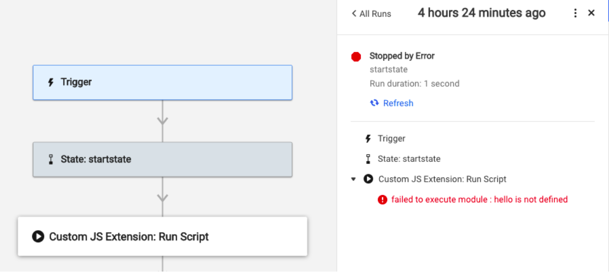 Error message in the Run Log pane