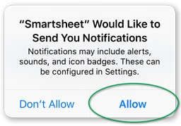 View of the Allow Smartsheet notifications window.