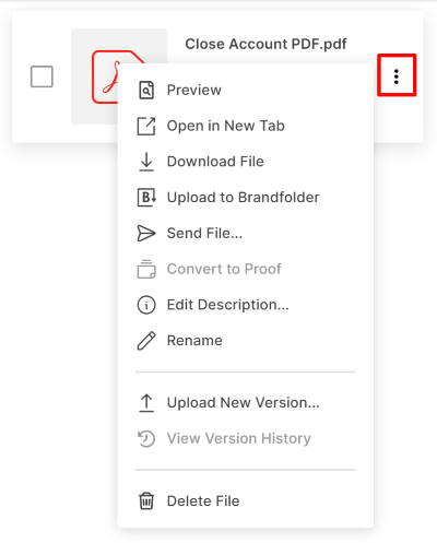 View of the Attachment pane with the More menu displayed.