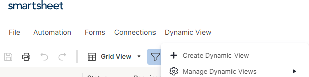 Доступ к Dynamic View с панели инструментов в Smartsheet