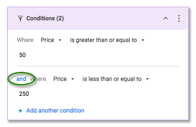 Conditions window to set triggers.