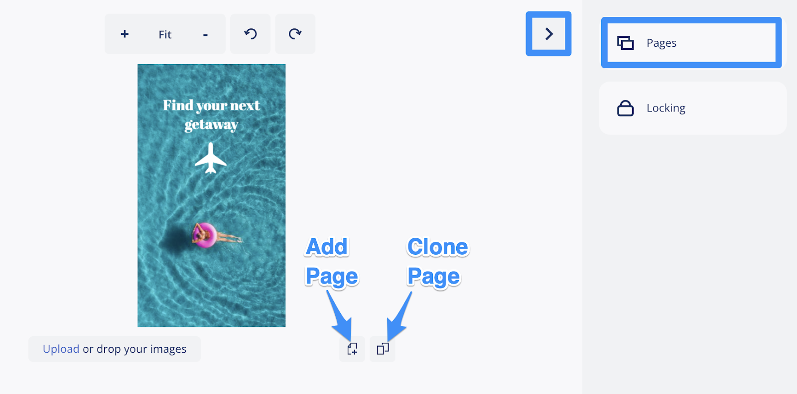 This image shows editor settings for adding and cloning pages for a brandfolder custom template.